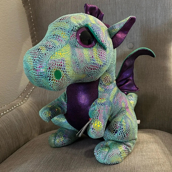 Large Ty Beanie Boos Cinder The Green Dragon Plush large, 16” NWT Iridescent - Picture 10 of 16